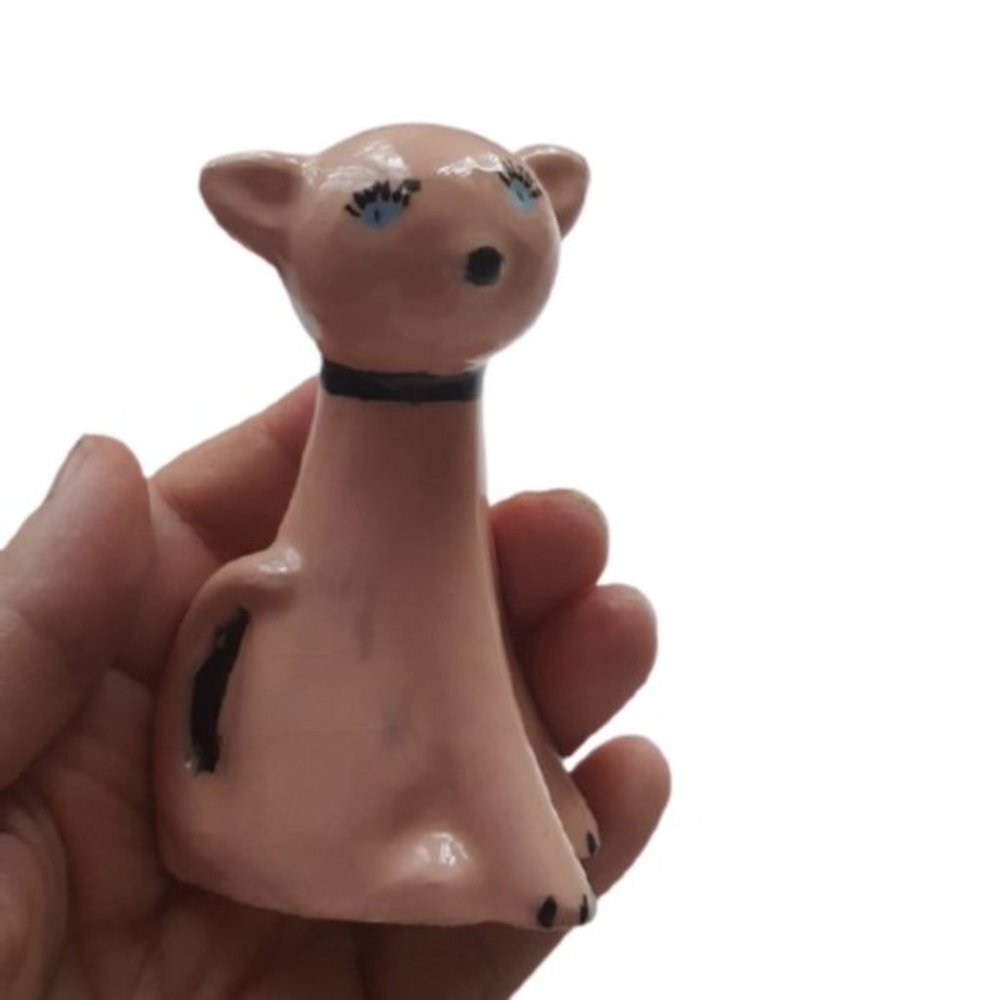2/$30 Cute Cat vintage ceramic figurine sassy pink blue eyed kitty - Picture 5 of 8
